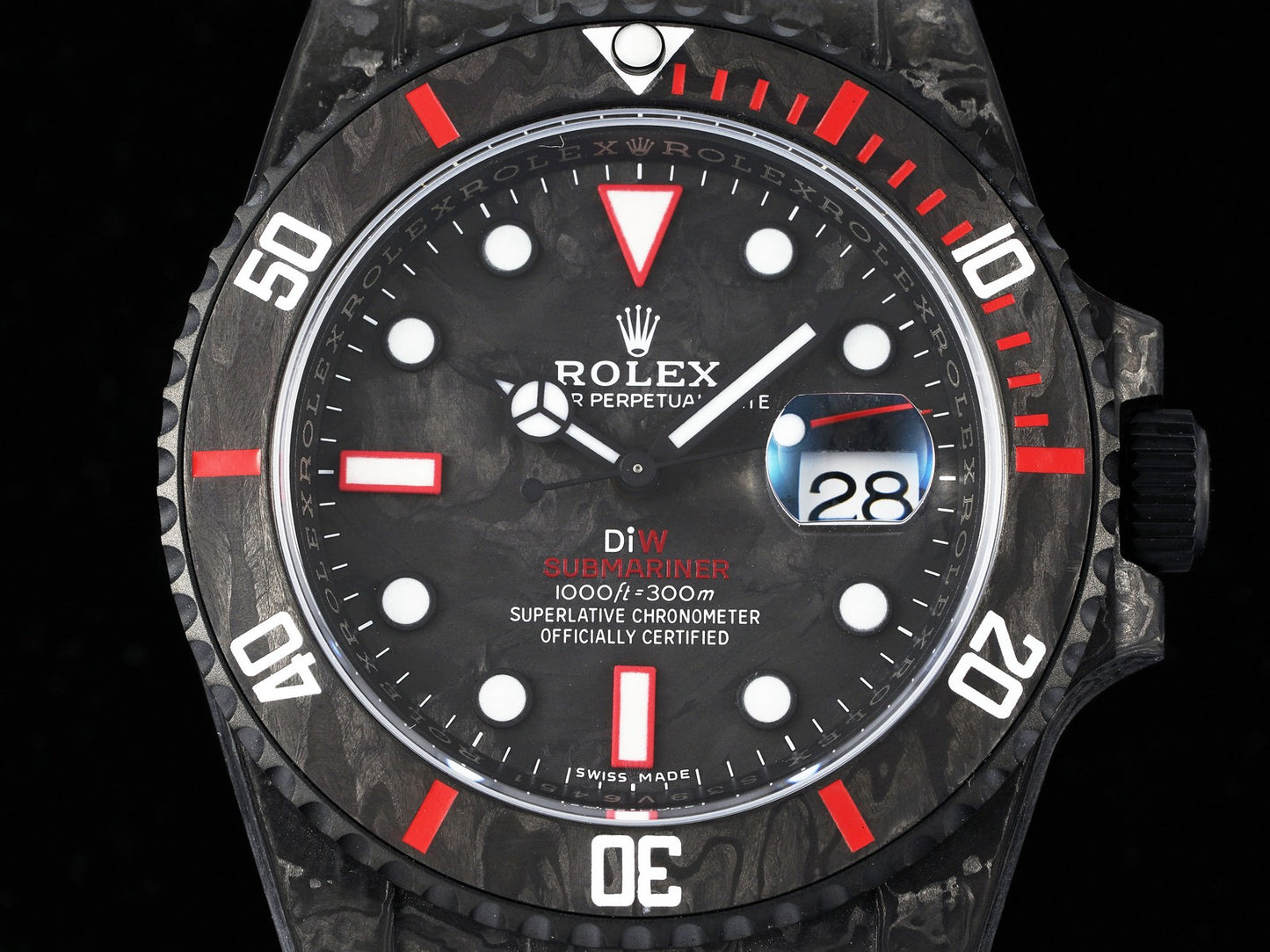 Submariner DIW Carbon VSF 1:1 Best Edition Black/Red Dial on Black Nylon Strap VS3135