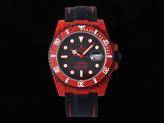 Submariner DIW Red Carbon VSF 1:1 Best Edition Black Dial on Black Nylon Strap VS3135
